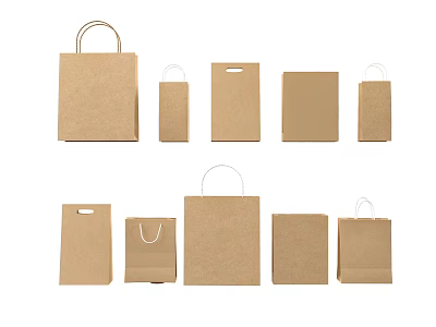 Different Types Of Kraft Paper Bags With Handles And Flat Designs 3d model