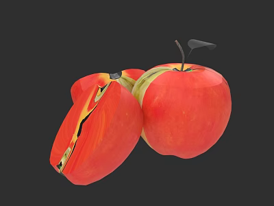 Fresh Juicy Red Apples Whole and Sliced on Dark Background 3d model