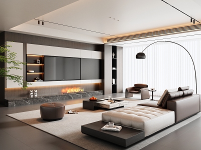 Modern Italian Style Living Room Italian Style Light Luxury Living Room Leather Sofa TV Background Wall Sofa Coffee Table Combination Horizontal Hall Floor Lamp Leisure Chair Italian Style Coffee Table 3d model