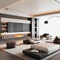 Modern Italian Style Living Room Italian Style Light Luxury Living Room Leather Sofa TV Background Wall Sofa Coffee Table Combination Horizontal Hall Floor Lamp Leisure Chair Italian Style Coffee Table 3d model