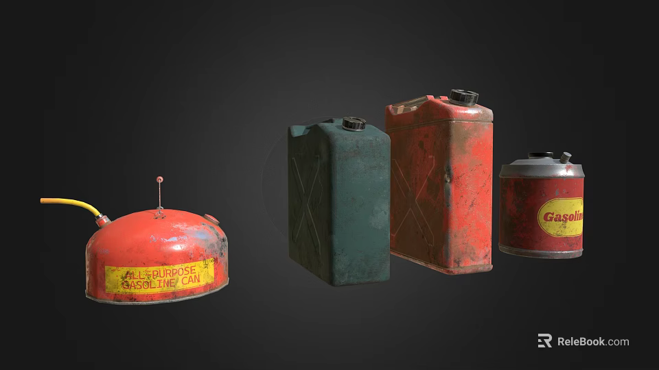 Vintage Colored Metal Fuel Cans With Gas Label Different Sizes And Designs 3d model 