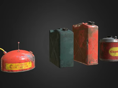 Vintage Colored Metal Fuel Cans With Gas Label Different Sizes And Designs 3d model