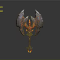 Fantasy Lava Flame Axe With Glowing Red Core And Winged Blades Design