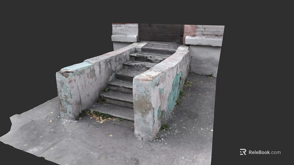 Old Weathered Concrete Staircase With Chipped Paint And Steps On Urban Ground 3d model 