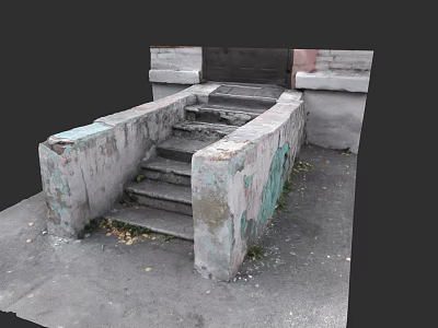 Old Weathered Concrete Staircase With Chipped Paint And Steps On Urban Ground 3d model