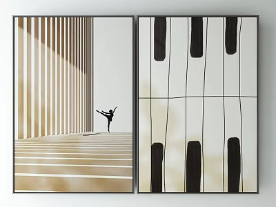 Modern Two Panel Wall Art With Dancer Figure And Piano Key Design 3d model