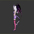Female Demon Character In Purple Outfit With Purple Bat Wings White Hair Horns And Tail