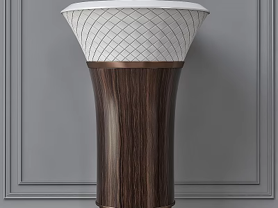 Sleek Wash Basin With White Diamond Patterned Top Dark Wood Grain Base And Metal Trim 3d model