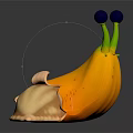 Banana Shaped Snail Creature With Green Antennae Purple Eyes Yellow Peel Shell And Peeled Body