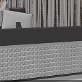 Elegant Reception Desk Furniture With Wavy Pendant Lights Striped Background Wall And Green Plant
