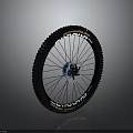 Mountain Bike Wheel with Treaded Tire Spokes and Blue Hub Design