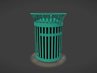 Green Metal Grilled Trash Can With Open Top And Vertical Slats Structure 3d model