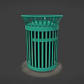 Green Metal Grilled Trash Can With Open Top And Vertical Slats Structure