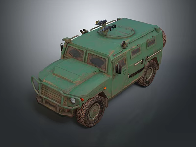 Green Military Armored Utility Vehicle With Roof Mounted Weapon And Off Road Tires 3d model