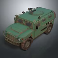 Green Military Armored Utility Vehicle With Roof Mounted Weapon And Off Road Tires