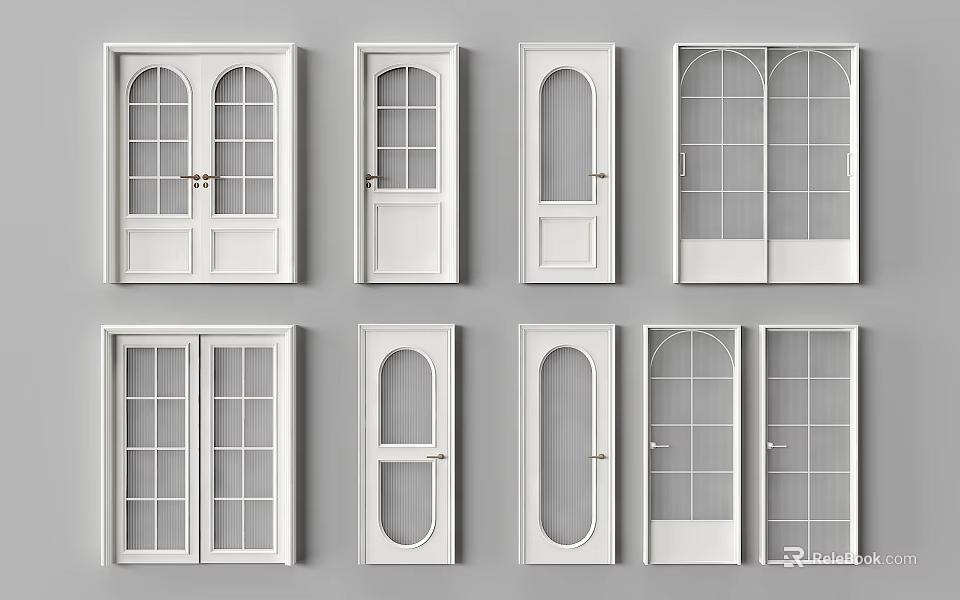 Various Designs of White Hinged Doors With Glass Panels and Panel Styles 3d model 