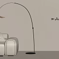 Arched Black Floor Lamp With Wooden Shade In Living Room With White Sofa