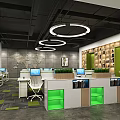 Modern Public Office Area With Reception Desk Sofa Plants And Company Logo