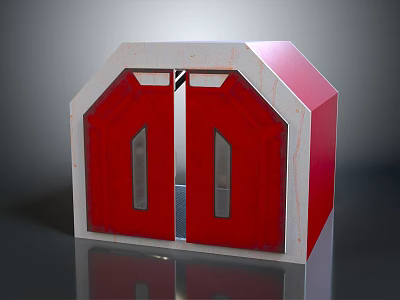 Red And White Small Structure With Double Panels Silver Divider And Rectangular Windows 3d model
