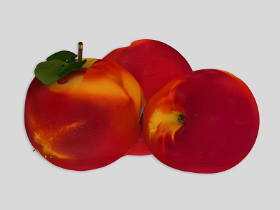 Fresh Juicy Red and Yellow Peaches Whole with Leaves and Sliced Pieces 3d model