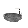 Natural Edge Stone Washbasin Design With Modern Chrome Faucet For Bathroom Decor
