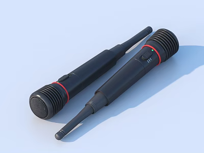 Handheld Wireless Microphones With Black Body Red Accents For Daily Use 3d model