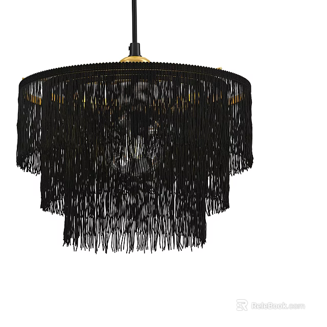 Stylish Black Chandelier With Layered Fringe Design For Modern Interior Decor 3d model 
