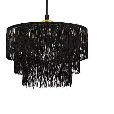 Stylish Black Chandelier With Layered Fringe Design For Modern Interior Decor 3d model