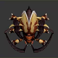 Vibrant Orange Red Beetle Creature With Long Curved Antennae Spiked Exoskeleton And Multiple Legs