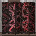 Modern Multi Panel Room Divider With Red And Black Abstract Patterns For Interior Decor 3d model