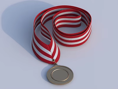 Gold Medal With Red And White Striped Ribbon And Circular Blank Design 3d model