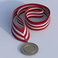 Gold Medal With Red And White Striped Ribbon And Circular Blank Design