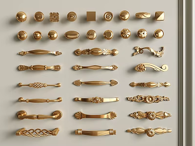 Golden Furniture Handles With Various Designs And Styles For Cabinet And Drawer Decoration 3d model