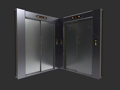 Two Modern Silver Elevators With Metal Exterior Buttons And Indicator Lights 3d model