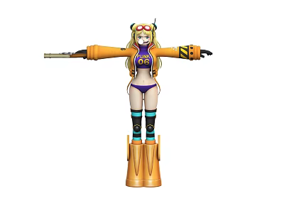 Game Movie Character With Blonde Hair Purple Bikini Orange Jacket Striped Stockings And Mechanical Boots 3d model