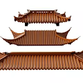 Traditional Chinese Style Roof Components With Brown Tiles And Curved Eaves Structures