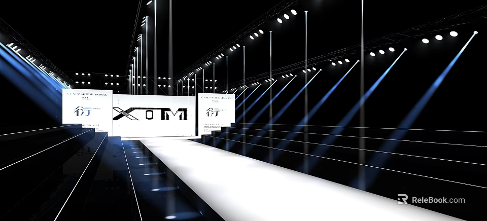 Fashion Show Runway Stage With XOTM Logo Screen And Spotlight Lights 3d model 