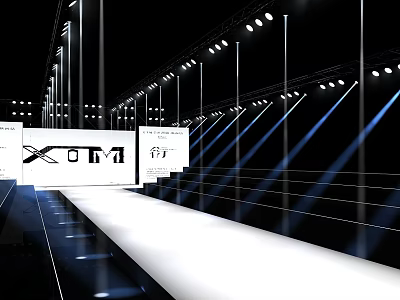 Fashion Show Runway Stage With XOTM Logo Screen And Spotlight Lights 3d model