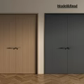 Modern Double Doors Wooden And Dark Gray Sleek With Light Wall Herringbone Wooden Floor