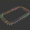 Industrial Conveyor System Featuring Oval Track and Support Structure for Material Handling 3d model