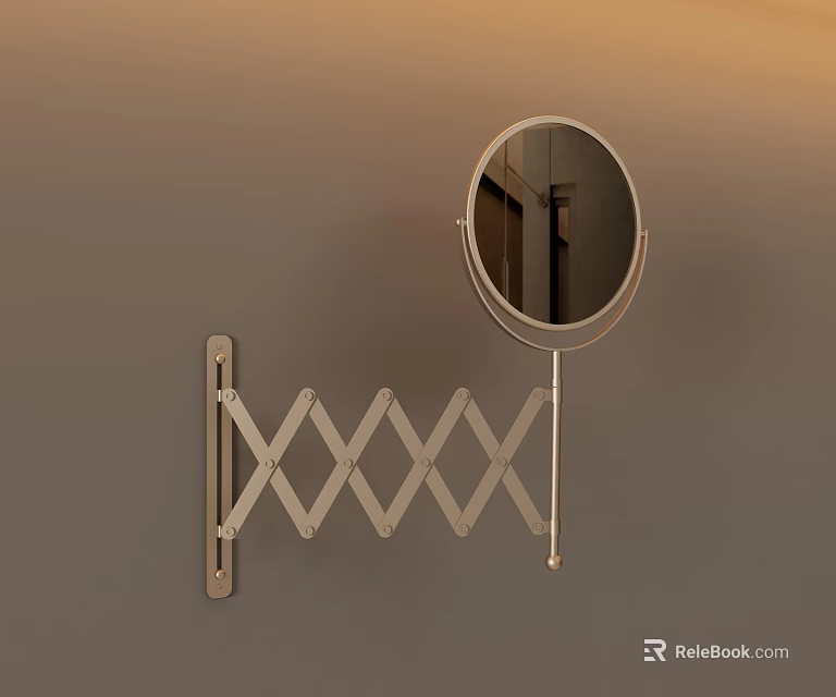 Wall Mounted Circular Mirror With Metallic Folding Rack And Modern Design 3d model