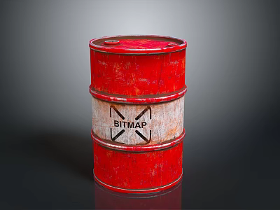 Industrial Red Oil Barrel With BITMAP Label And Rustic Metal Surface 3d model