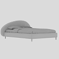 Modern Gray Upholstered Double Bed with Curved Headboard Mattress and White Pillows