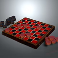 Classic Wooden Chessboard With Red Black Checkered Pattern And Scattered Pieces