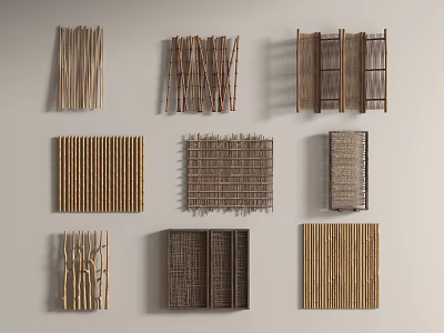 Wooden Room Dividers With Various Woven And Slatted Designs For Home Decor 3d model