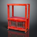 Red Traditional Wardrobe With Open Top Shelf And Grilled Cabinet Doors