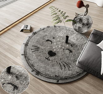 Modern Round Carpet Children's Room Animal Cartoon Carpet 3d model