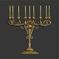 Ornate Gold Candelabra With Multiple Candle Holders And Decorative Flower Accent