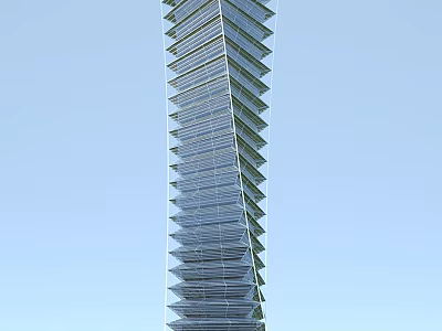 Modern Spiral Tower With Glass Facade Architectural Design Against Blue Sky 3d model