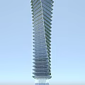Modern Spiral Tower With Glass Facade Architectural Design Against Blue Sky